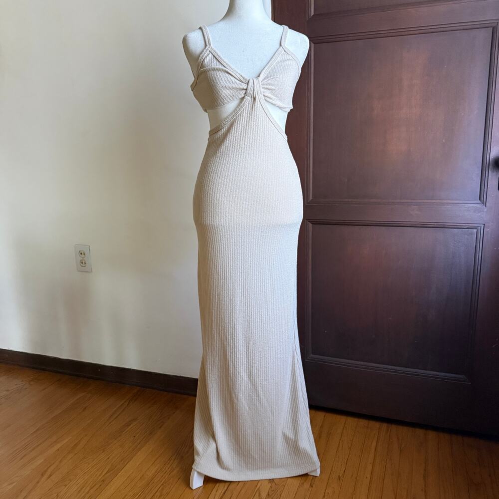 LILYFUL | Cream Knit Cutout Knot Front Rib knit maxi dress | Small